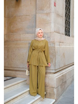 Taş Detaylı İkili Takım Yağ Yeşil Taş Detaylı İkili Takım Yağ Yeşil