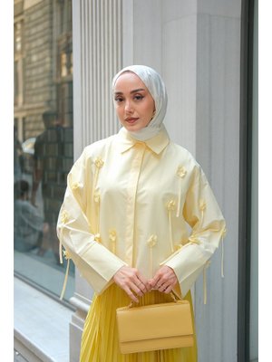 Sarı Çicek Desenli Gömlek