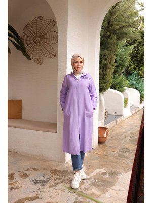 Lila Fermuarlı Yandan Cepli Uzun Şık Spor Kap 46)