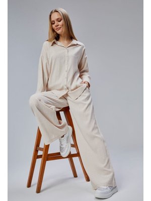 Rengi İşlemeli Salaş Kesim Dokuma Pantolon Taş