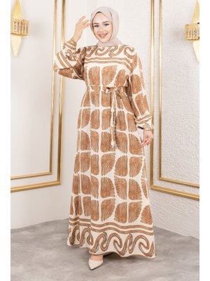 Vizon İstiridye Desenli Viskon Elbise