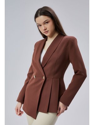 Kahverengi Regular Fit Pile Detaylı Blazer Ceket