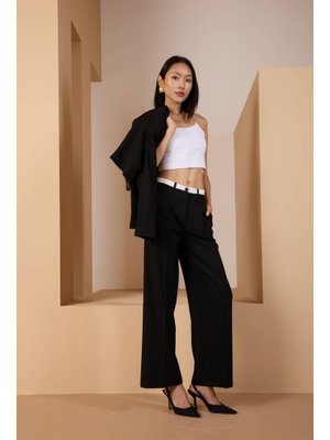 Siyah Bel Garni Detaylı Palazzo Pantolon