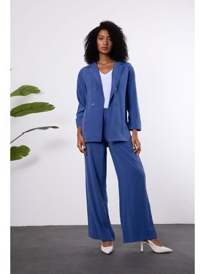 İndigo Regular Beli Lastikli Salaş Pantolon