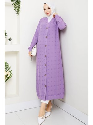 Lila V Yaka Ponpon Detaylı Düğmeli Kap