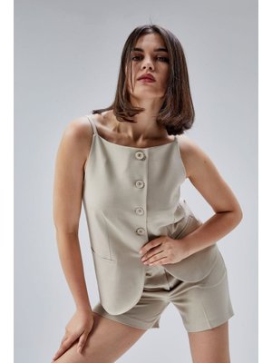 Açık Bej Regular Fit Astarlı Askılı Yelek