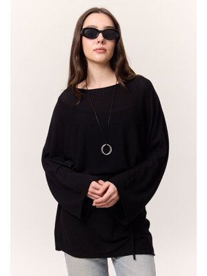 Siyah Triko Kuşaklı Tunik