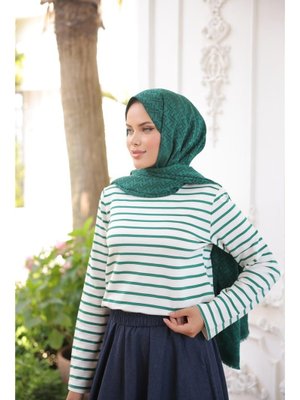 Koyu Yeşil O Yaka Yatay Çizgili Uzun Kollu Yırtmaçlı Kısa Tunik 46) Koyu Yeşil O Yaka Yatay Çizgili Uzun Kollu Yırtmaçlı Kısa Tunik 46)