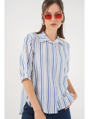 Mavi Çizgili Kısa Kol Gömlek Mavi Çizgili Kısa Kol Gömlek