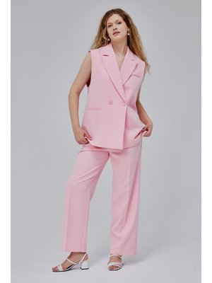 Pembe Oversize Kruvaze Yaka Astarlı Yelek