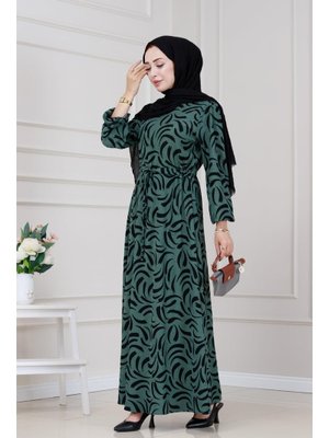 Zümrüt Yeşili Beli Tünelli Karin Elbise Zümrüt Yeşili Beli Tünelli Karin Elbise