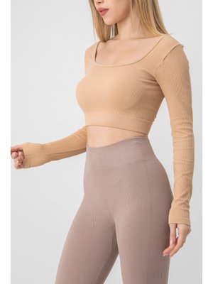 Seamless Straplez Uzun Kollu Fitilli Büstiyer Camel