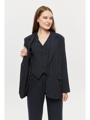 Lacivert Çizgi Detaylı Blazer Ceket