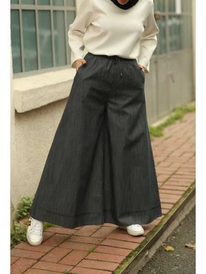 Koyu Gri Denim Lastikli Bol Paça Pantolon Koyu Gri Denim Lastikli Bol Paça Pantolon