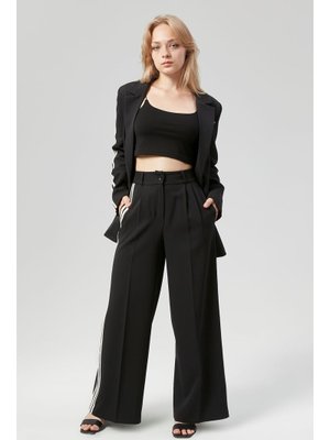 Siyah Şerit Detaylı Palazzo Pantolon