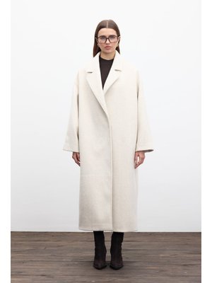 Bej Düz Kapama Kaşe Kaban