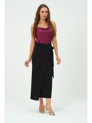Siyah Belden Bağlama Detaylı Keten Midi Uzun Etek Siyah Belden Bağlama Detaylı Keten Midi Uzun Etek