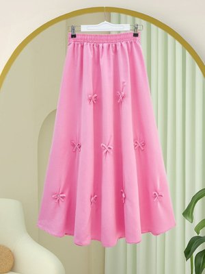 Pembe Beli Lastikli Fiyonk Detaylı Poplin Etek Pembe Beli Lastikli Fiyonk Detaylı Poplin Etek