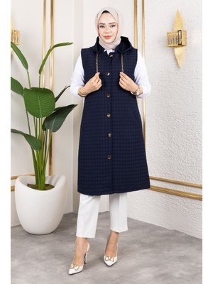 Lacivert Kapüşonlu Kapitone Yelek