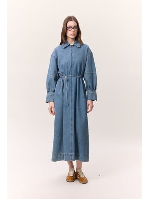 Açık Mavi Manşet Detaylı Denım Elbise Açık Mavi Manşet Detaylı Denım Elbise