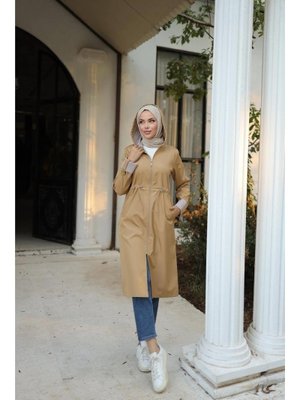 Bej Kapüşonlu Fermuarlı Belden Lastikli Bondit Kap 46) Bej Kapüşonlu Fermuarlı Belden Lastikli Bondit Kap 46)