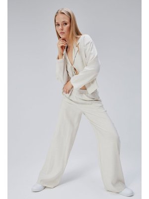 Beli Lastikli Bol Paça Pantolon Taş