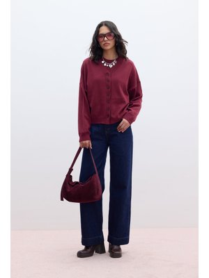 Bordo Yumuşak Dokulu Oversize Triko Hırka Bordo Yumuşak Dokulu Oversize Triko Hırka