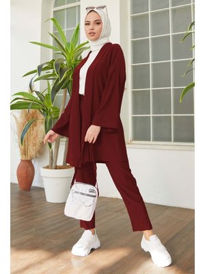 Bordo Hırka Pantolon İkili Takım
