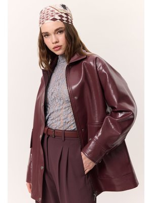 Bordo Halsey Dokulu Deri Ceket Bordo Halsey Dokulu Deri Ceket