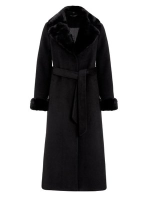 Siyah Ceket Yaka Yakası Ve Kolları Çıkabilen Kürklü Uzun Kaban