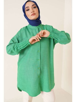 Yeşil Nervür Detaylı Salaş Gömlek Yeşil Nervür Detaylı Salaş Gömlek