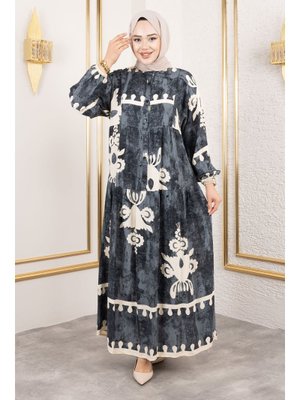 Siyah Düğmeli Viskon Elbise