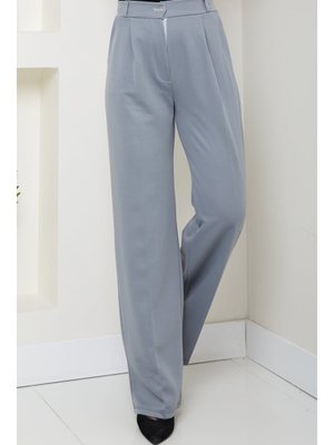 Gri Mihre Çımalı Palazzo Pantolon