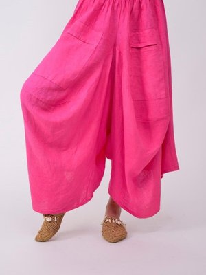 Pembe İtalyan Cepli Keten Şalvar Pantolon Pembe İtalyan Cepli Keten Şalvar Pantolon