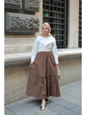 Kahverengi Büzgü Detaylı Etek Kahverengi Büzgü Detaylı Etek