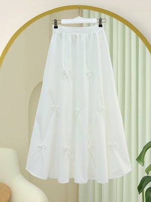 Beyaz Beli Lastikli Fiyonk Detaylı Poplin Etek