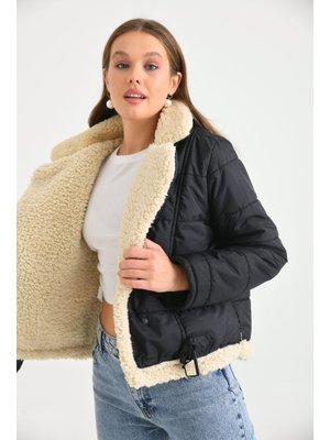 Siyah Kürk Detaylı Mont Siyah Kürk Detaylı Mont