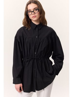Siyah Büzgü Bağlama Detaylı Tunik