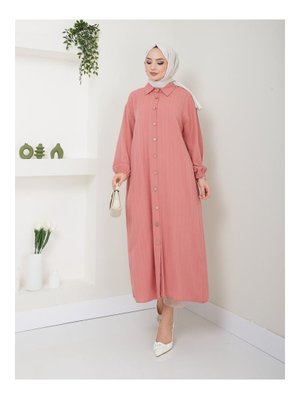 Pudra Maxi Boy Yırtmaçlı Viskon Tunik