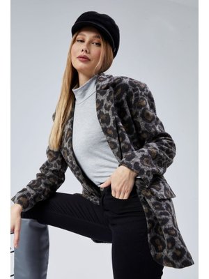 Leopar Desenli Kaşe Ceket Çok Renkli