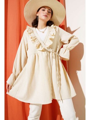 Bej Fırfırlı Bağlamalı Kimono Bej Fırfırlı Bağlamalı Kimono