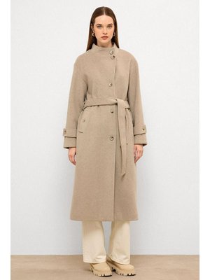 Dik Yaka Oversize Uzun Kaban Taş Melanj