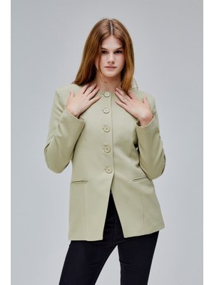 Haki Bisiklet Yaka Regular Dokuma Ceket Açık