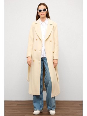 Ekru Ceket Yaka Kruvaze Ara Boy Kaban