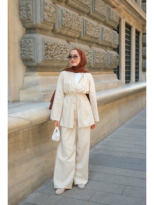 Krem Taş Detaylı İkili Takım Krem Taş Detaylı İkili Takım
