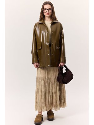 Yeşil Halsey Dokulu Deri Ceket Yeşil Halsey Dokulu Deri Ceket