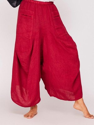 Bordo İtalyan Cepli Keten Şalvar Pantolon