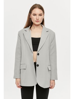 Gri Oversize Dokuma Blazer Ceket