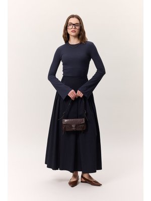 Lacivert Büzgülü Gabardin Etek Lacivert Büzgülü Gabardin Etek