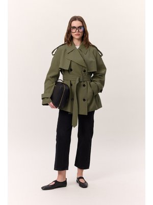 Yeşil Kruvaze Kesim Kısa Trençkot Yeşil Kruvaze Kesim Kısa Trençkot